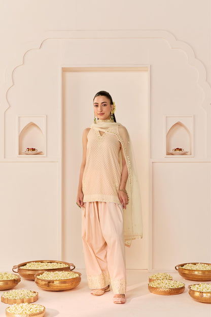 MIRAL - CARNATION PINK SHORT KURTA WITH FARSI SALWAR AND DUPATTA