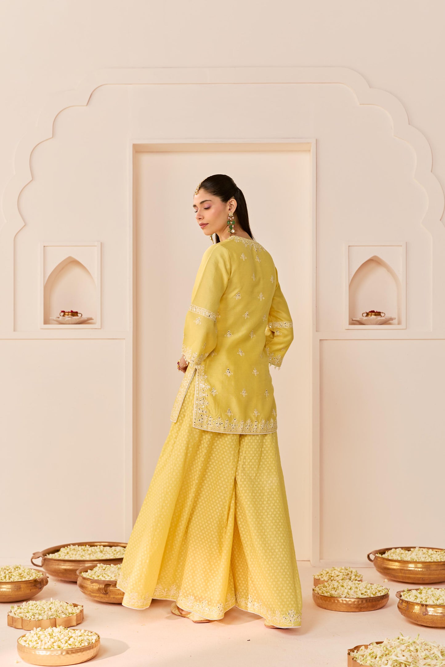 REHMA - LEMON YELLOW SHORT KURTA WITH SHARARA AND DUPATTA