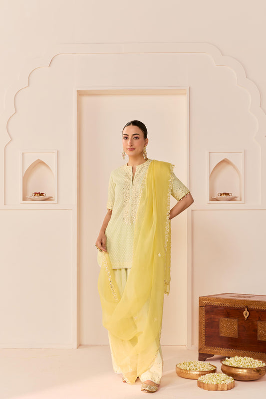 ANAISHA - MINT GREEN SHORT KURTA WITH FARSHI SALWAR AND DUPATTA