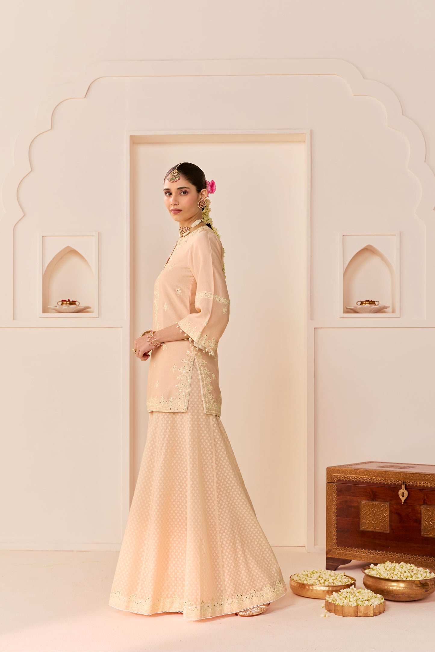 REHMA - CARNATION PINK SHORT KURTA WITH SHARARA AND DUPATTA