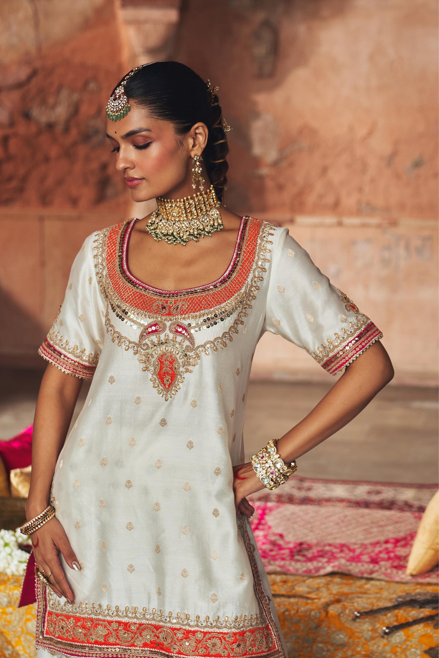 SAMREEN - SHORT KURTA WITH SHARARA AND DUPATTA