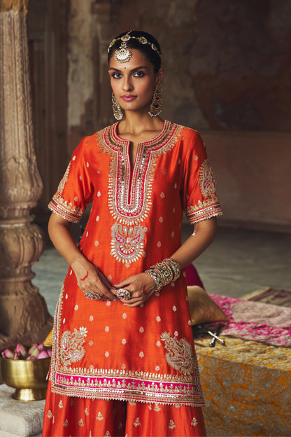 AREESHA - SHORT KURTA WITH SHARARA AND DUPATTA