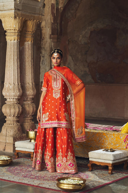 AREESHA - SHORT KURTA WITH SHARARA AND DUPATTA