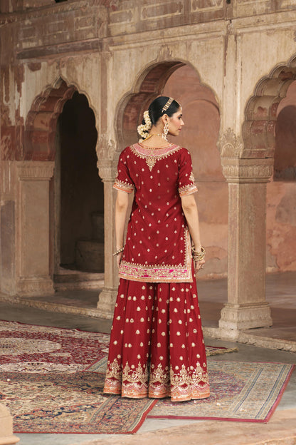 SAMREEN - SHORT KURTA WITH SHARARA AND DUPATTA
