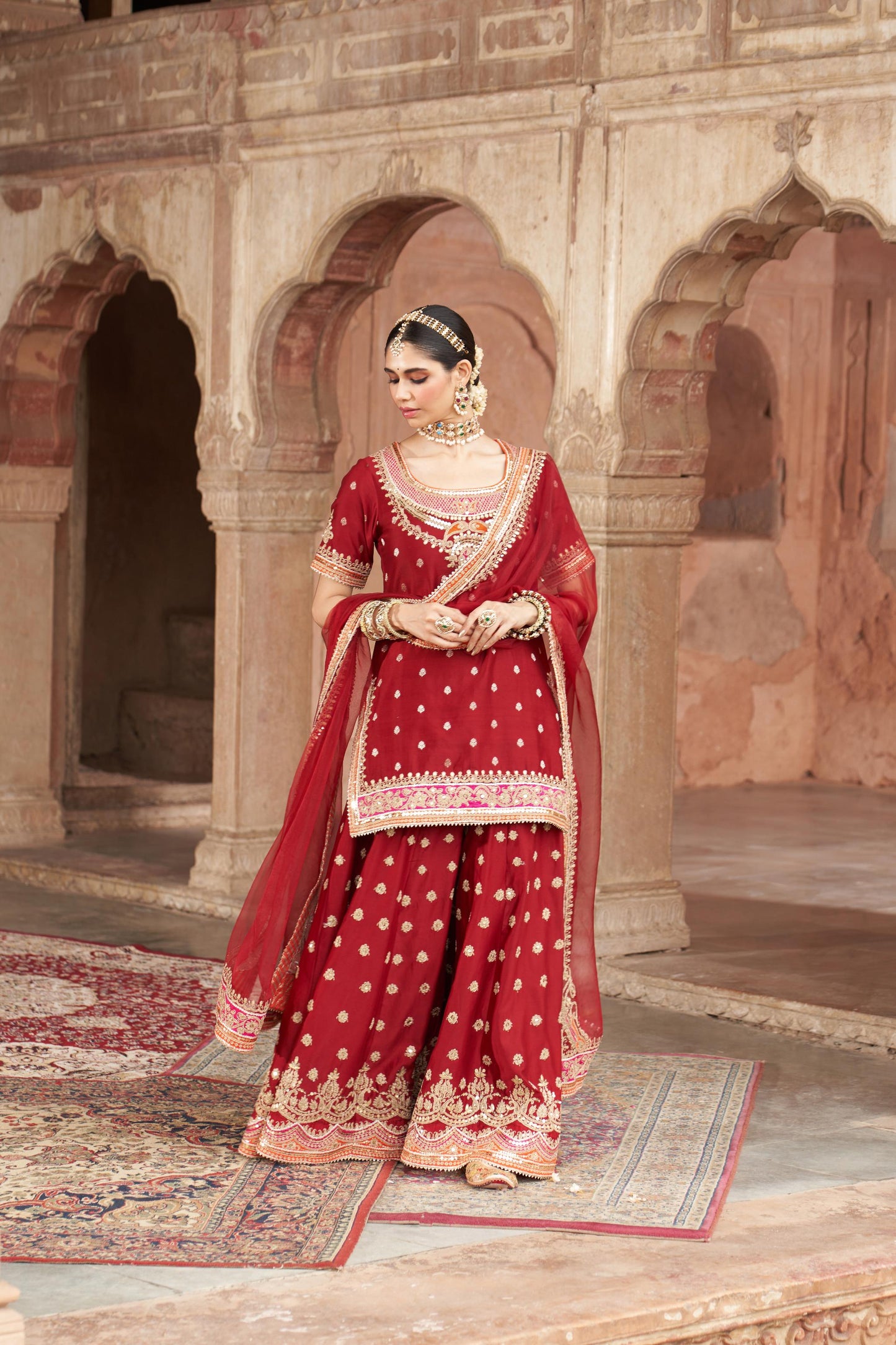 SAMREEN - SHORT KURTA WITH SHARARA AND DUPATTA