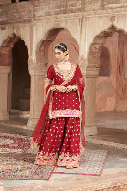 SAMREEN - SHORT KURTA WITH SHARARA AND DUPATTA