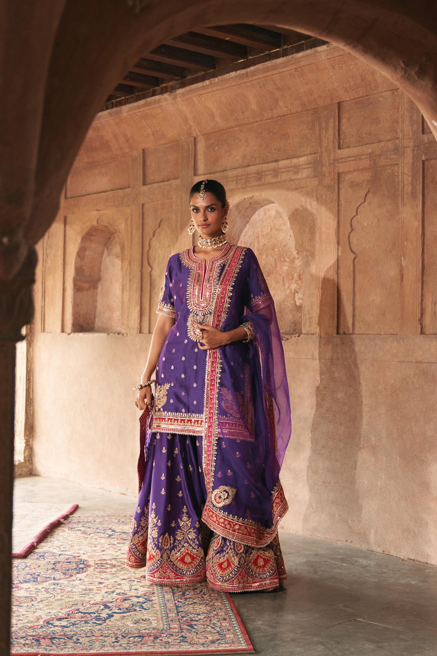 AREESHA - SHORT KURTA WITH SHARARA AND DUPATTA