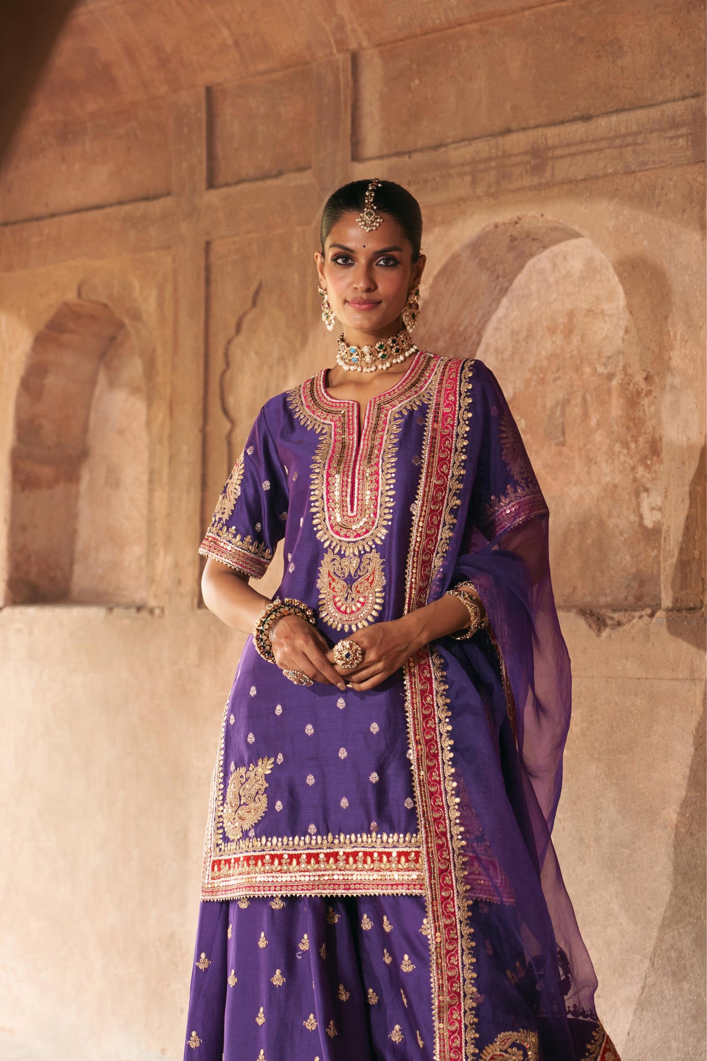 AREESHA - SHORT KURTA WITH SHARARA AND DUPATTA