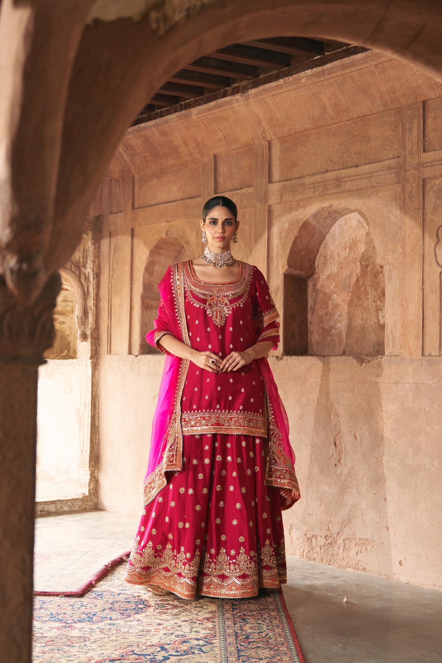 SAMREEN - SHORT KURTA WITH SHARARA AND DUPATTA