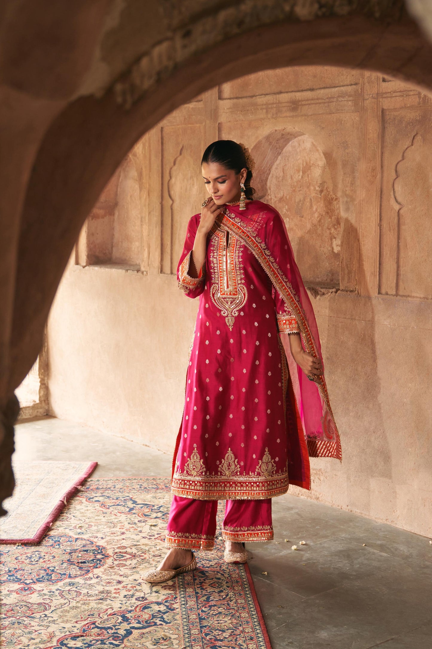 SUMAIRA - LONG KURTA WITH PALAZZO AND DUPATTA
