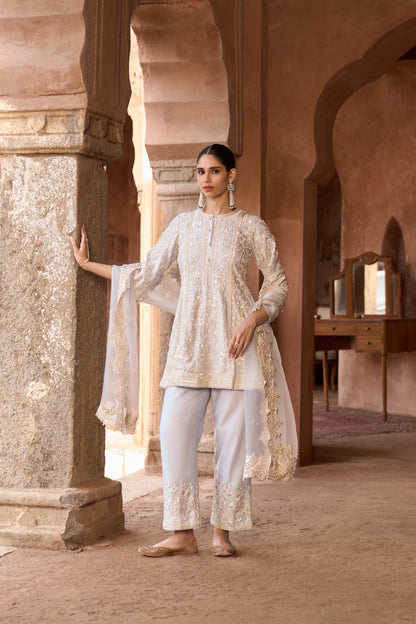 SABOOR - BLUE SHORT A-LINE KURTA WITH STRAIGHT PANTS AND DUPATTA