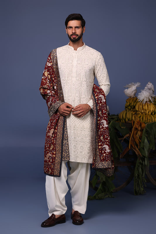 TAJDAAR IVORY KURTA SET
