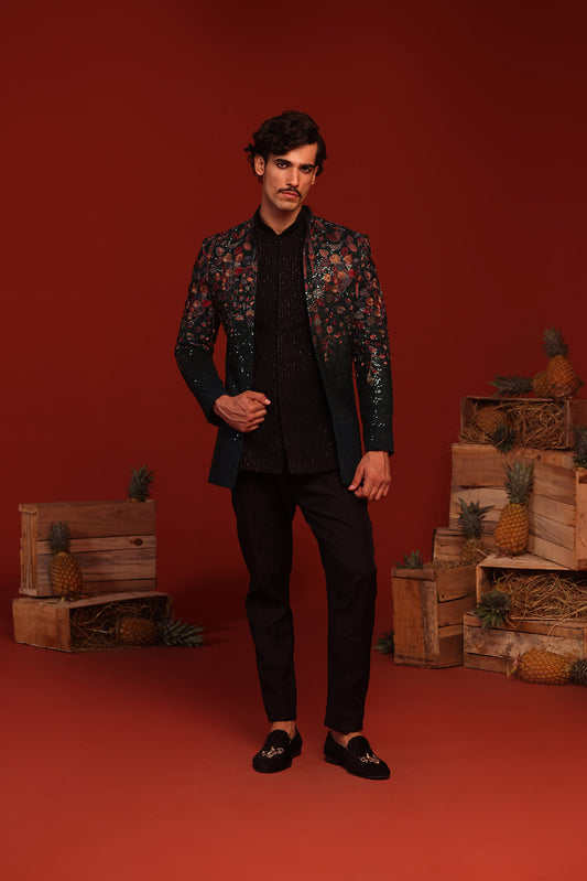 VAMYA BOTTLE GREEN JODHPURI SET