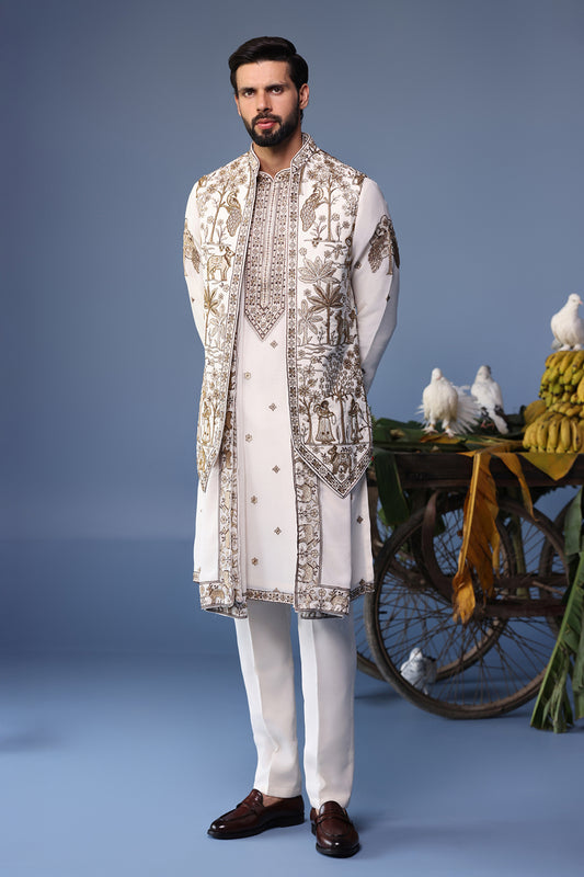 AATIF PICHWAI IVORY KURTA JACKET SET