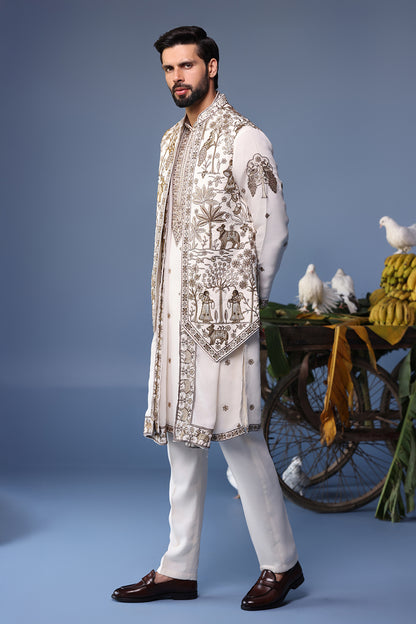 AATIF PICHWAI IVORY KURTA JACKET SET