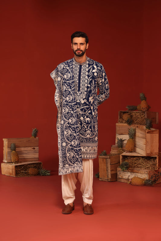 CHARVIK ROYAL BLUE KURTA SET