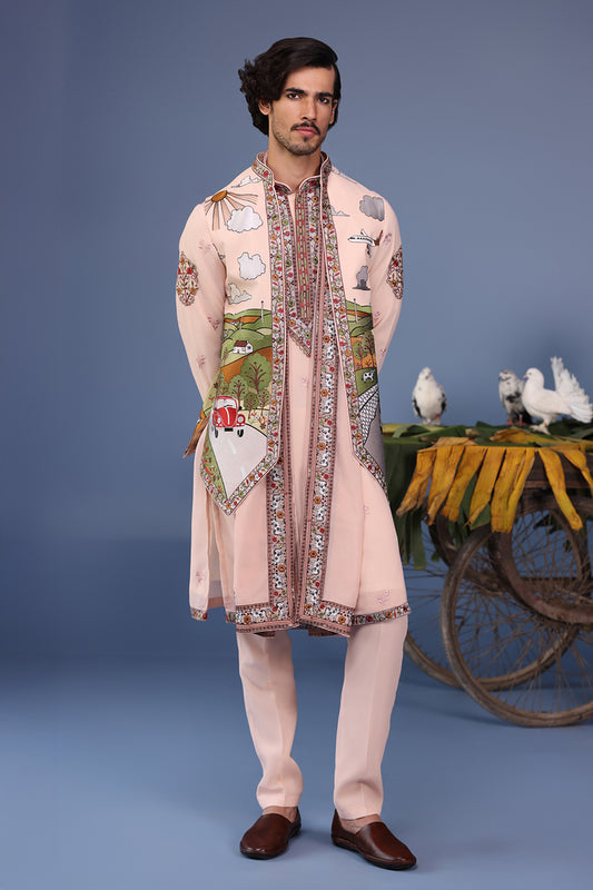 AHAD PINK KURTA JACKET SET