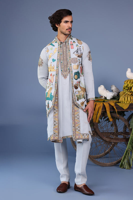 FAREES COCKTAIL BLUE KURTA JACKET SET