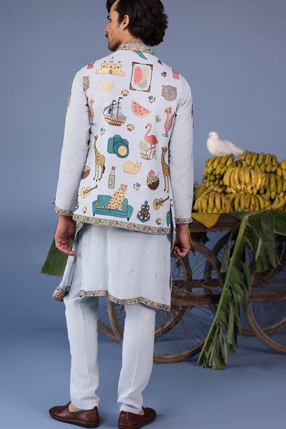 FAREES COCKTAIL BLUE KURTA JACKET SET