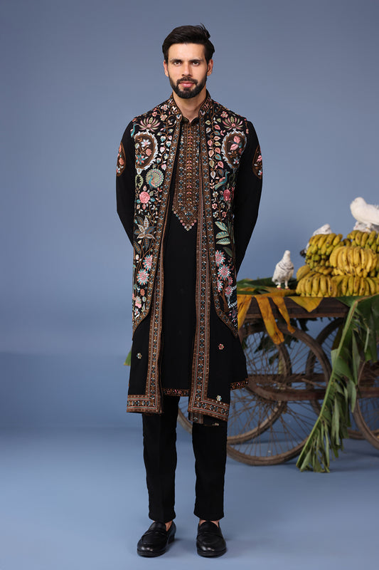 DAWAR BLACK KURTA JACKET SET