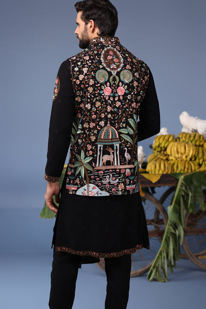 DAWAR BLACK KURTA JACKET SET