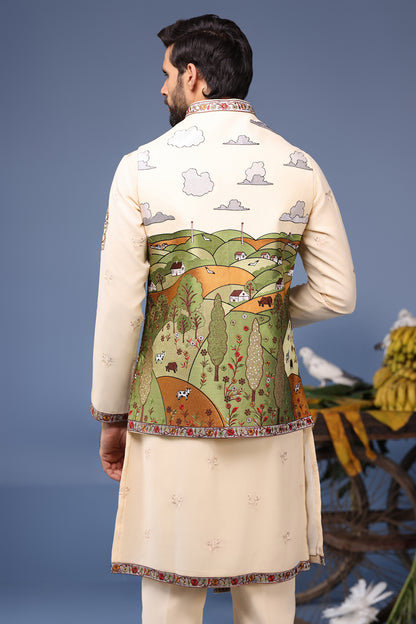 MUSAAFIR CREAM KURTA JACKET SET