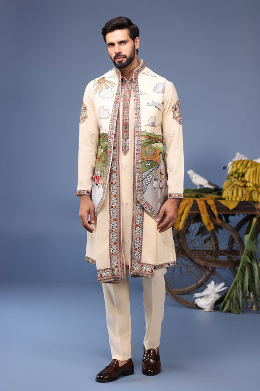 MUSAAFIR CREAM KURTA JACKET SET