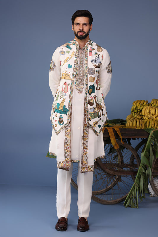 JIHAN COCKTAIL IVORY KURTA JACKET SET
