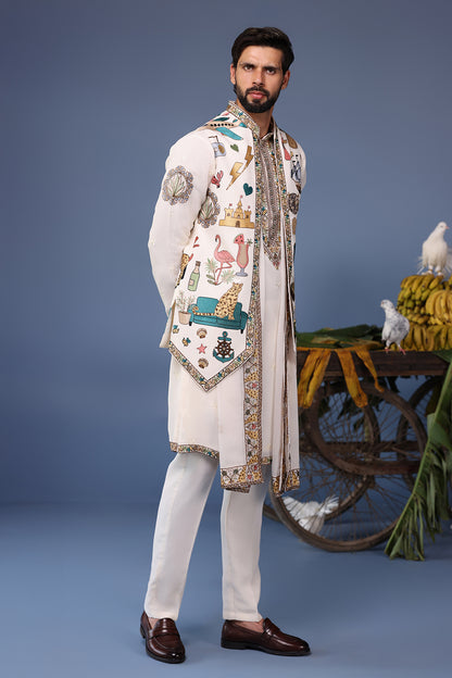 JIHAN COCKTAIL IVORY KURTA JACKET SET