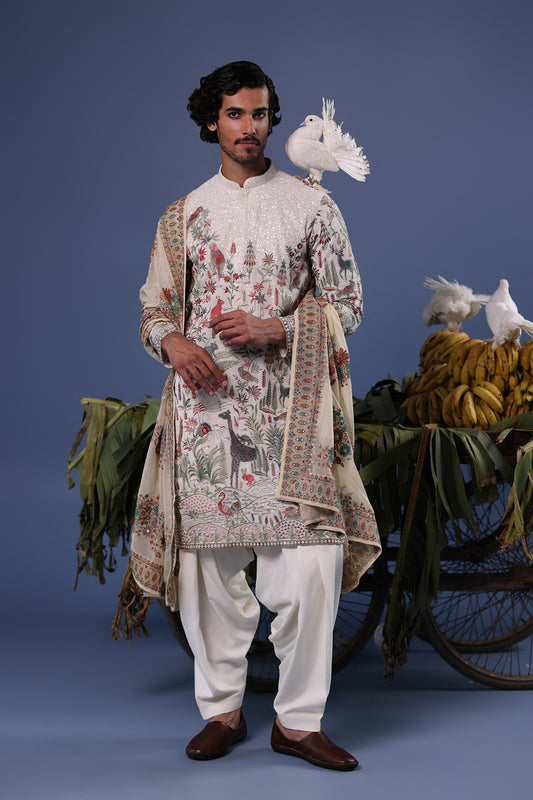 JIBRAN GIRAFFE IVORY KURTA SET