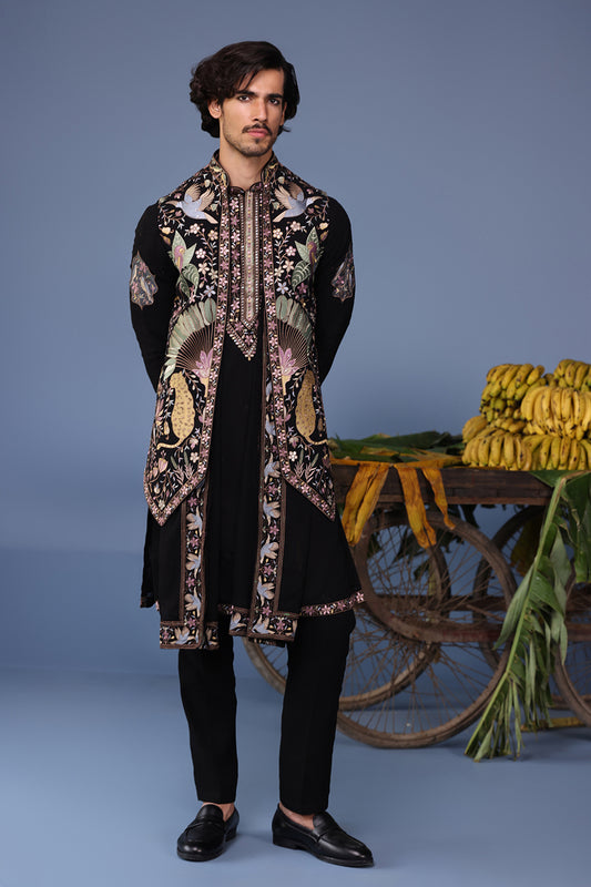 KAIS WILD GRACE BLACK KURTA JACKET SET
