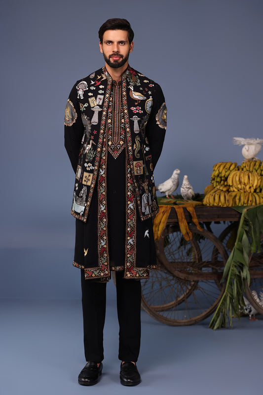 KAINAAT BLACK KURTA JACKET SET