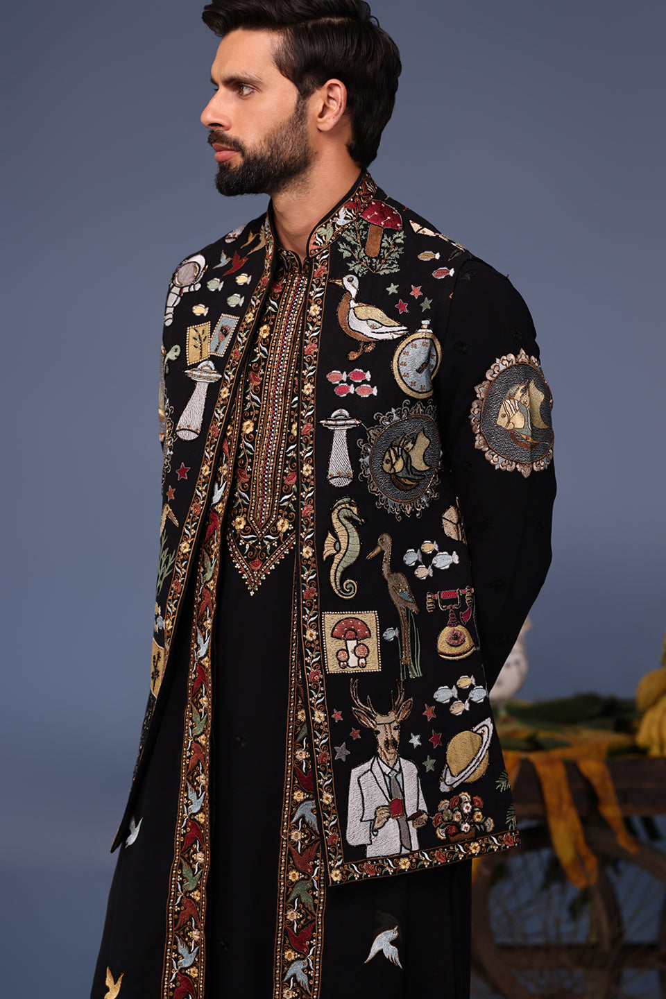 KAINAAT BLACK KURTA JACKET SET