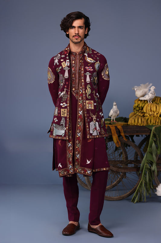 KAINAAT WINE KURTA JACKET SET