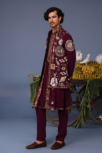 KAINAAT WINE KURTA JACKET SET