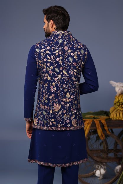 FAIZ WILD GRACE NAVY BLUE KURTA JACKET SET