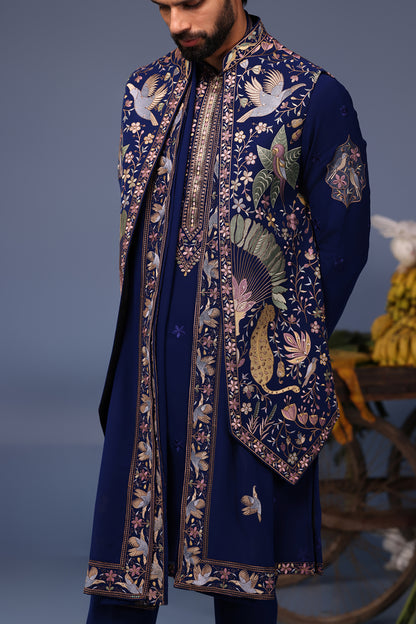FAIZ WILD GRACE NAVY BLUE KURTA JACKET SET