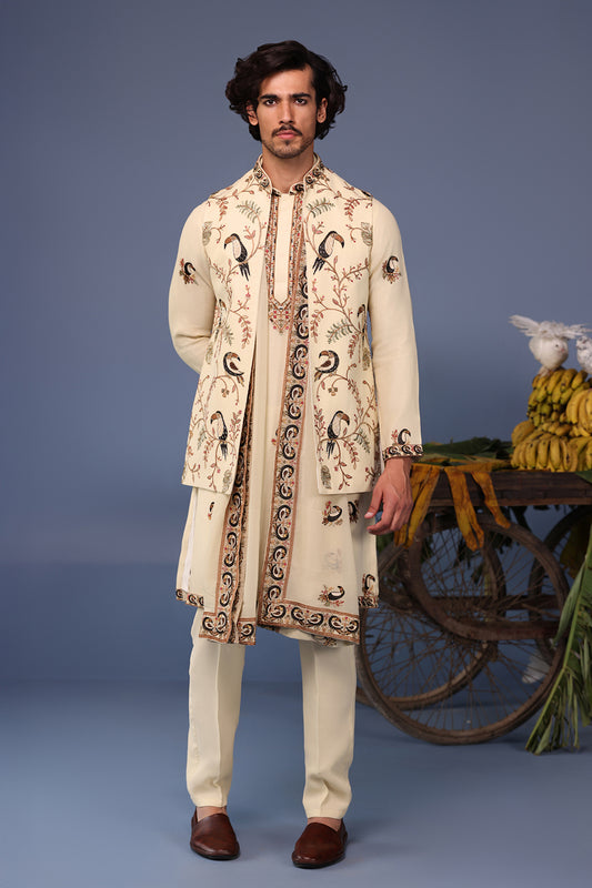 FAIQ MACAW CREAM KURTA JACKET SET
