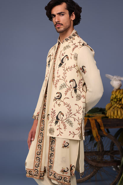 FAIQ MACAW CREAM KURTA JACKET SET