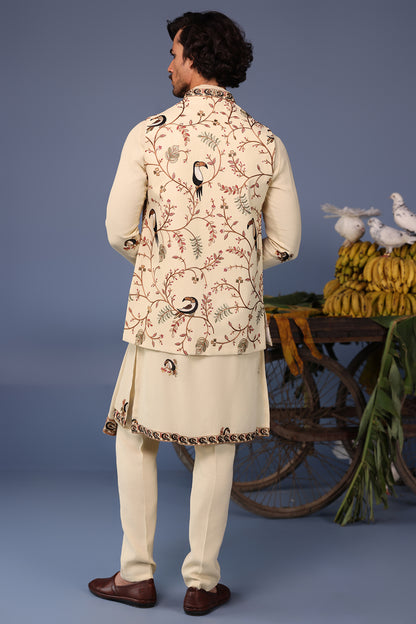 FAIQ MACAW CREAM KURTA JACKET SET