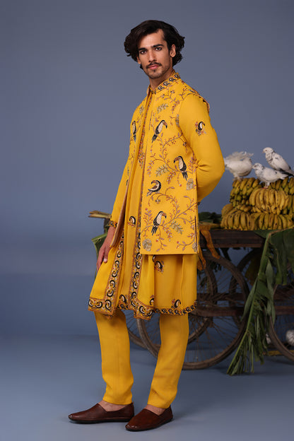 FIZAN MACAW HALDI KURTA JACKET SET