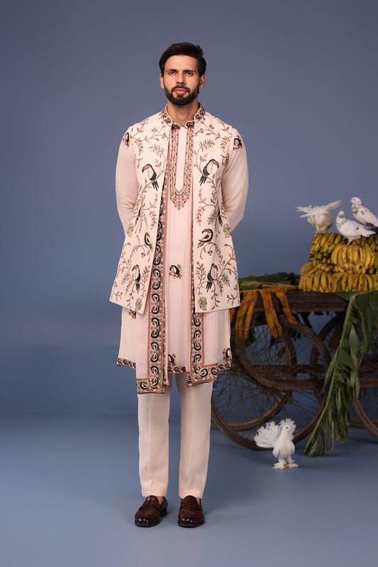 GAUHAR MACAW PINK KURTA JACKET SET