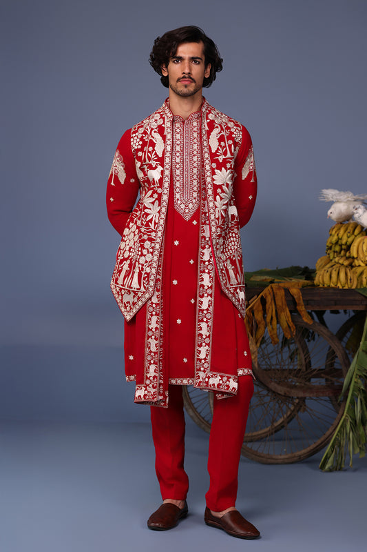 AARIZ PICHWAI HOT PINK KURTA JACKET SET