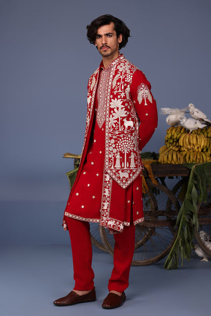 AARIZ PICHWAI HOT PINK KURTA JACKET SET