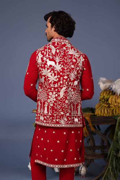 AARIZ PICHWAI HOT PINK KURTA JACKET SET