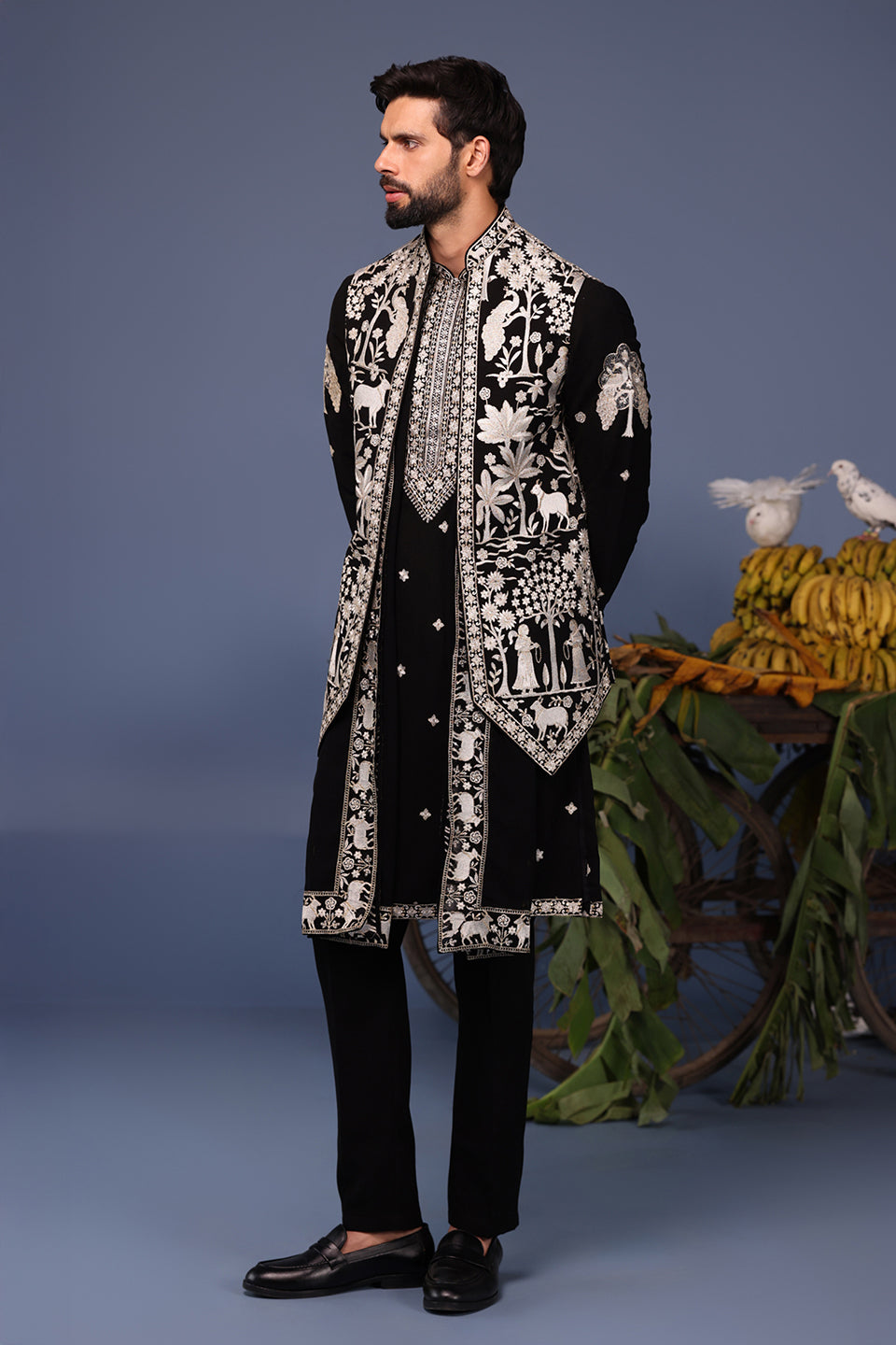 TALHA PICHWAI RESHAM BLACK KURTA JACKET SET