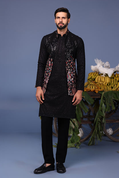 TAIMOOR BLACK KURTA JACKET SET
