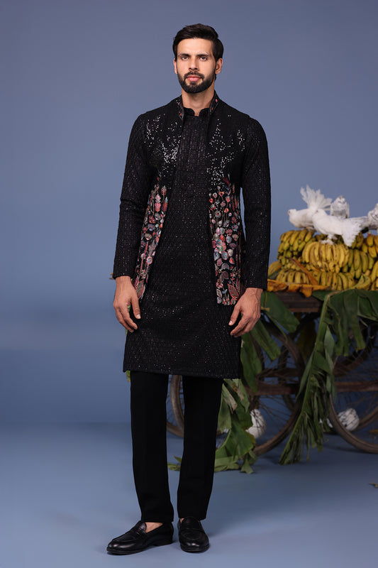 TAIMOOR BLACK KURTA JACKET SET