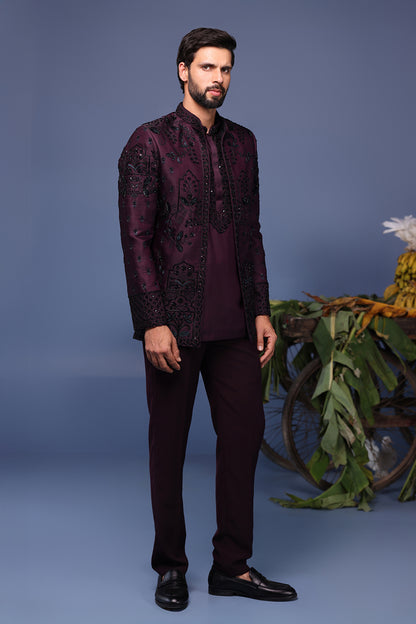 RAAFIQ WINE JODHPURI KURTA SET