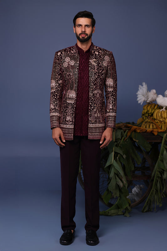 AURANG WINE JODHPURI SET